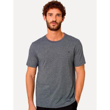 Imagem de Camiseta Dudalina Masculina Crewneck Listrada Preta-Masculino