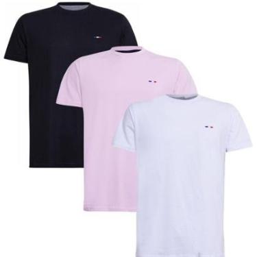 Imagem de Kit 3 Peças Camisetas Básicas Masculina Industrie em Algodão Premium no Estilo Tommy Bordado França-Masculino