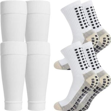 Imagem de Kit 2 Meias Antiderrapante Performance 2 Canelitos Meião Futebol Espor
