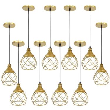 Imagem de 10 Pendentes Aramado  Dourado Lustre Luminária Teto Regulável Sala Cozinha Industrialv