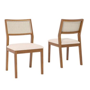 Imagem de Conjunto 2 Cadeiras para Sala de Jantar em Madeira Tauari Tamarindo MADEIRA/TRAMA BEGE