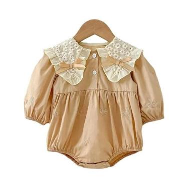 Imagem de Macacão Floral Para Bebê Menina Recém-Nascida Com Renda E Laço, Manga 