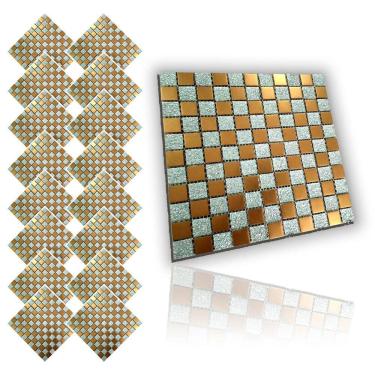 Imagem de Pastilha De Vidro Adesiva Kit 16 Uni Cozinha Lavabo Banheiro Sala Decorativa Moderna Reforma Requintado Facil Aplicacao