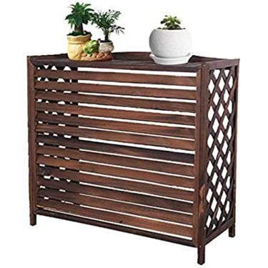 Imagem de Suporte para plantas para varanda externa Suporte para vasos de flores de madeira para varanda de jardim Quintal oculto Capa de ar condicionado Suporte de flores Prateleira de armazenamento