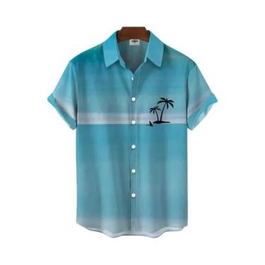 Imagem de Camisa Havaiana Masculina Com Estampa Geométrica 3D Oversized, Casual 