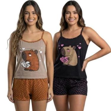 Imagem de KIT 2 Baby Doll Curto Capivara Bella Fiore Alcinha Pijama de Roupa Para Dormir Linha Noite Feminina-Feminino