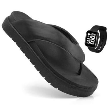 Imagem de Sandália Papete Asa Delta Feminina Chinelo Flat De Dedo Moda Macia Verão Confortável + Relógio-Feminino