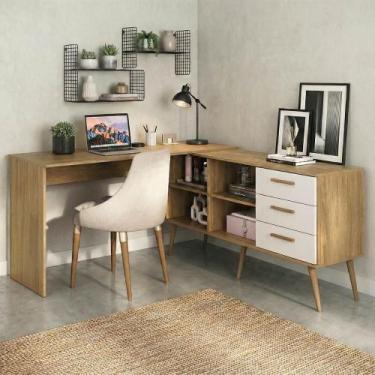 Imagem de Mesa De Escritório Em L Com 3 Gavetas Porto Multimóveis Mp6046 Madeira
