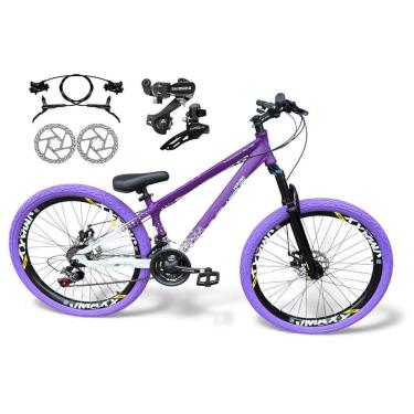 Imagem de Bicicleta Aro 26 Vikingx Tuff X44 Câmbios Shimano 21v Freio Hidráulico Freeride Aro Vmaxx Dh Pneu Flame Roxo-Branco