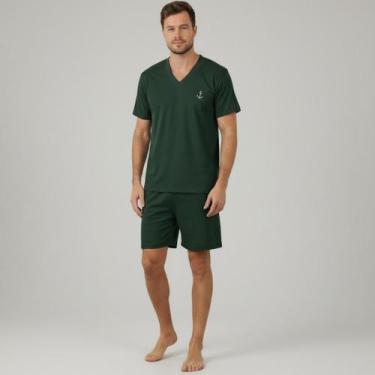 Imagem de Pijama Masculino Liso Curto Verão Short e Camisa Manga Curta Conforto 