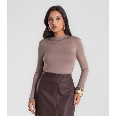 Imagem de Blusa Feminina Manga Longa em Visco Tricot Endless Marrom, GG, Marrom