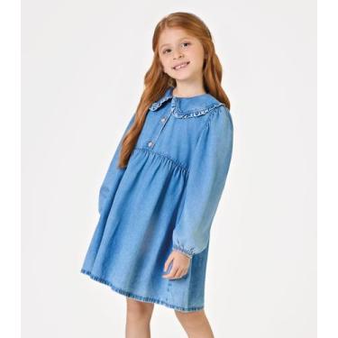 Imagem de Vestido Manga Longa Feminino Denim Trick Nick Azul, 10, Azul
