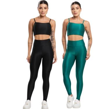 Imagem de KIT 2 Conjunto Fitness Top e Calça Esmeralda Vekyo Roupa De Academia Treino Moda Femini...