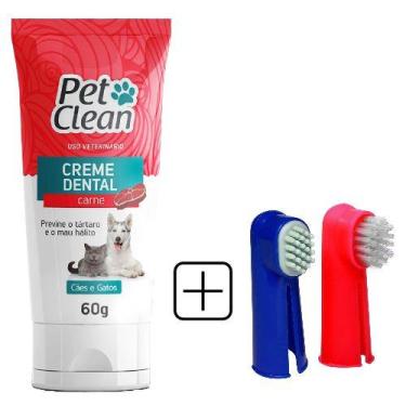 Imagem de Kit pet creme dental carne  2 dedal cães e gatos bucal pet  - KAO E GA
