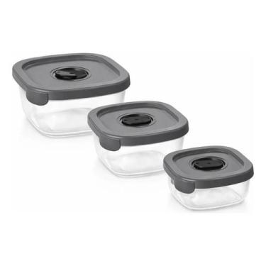 Imagem de Kit Pote Plástico Encaixáveis Transparente Com Tampa Válvula - - PLASU