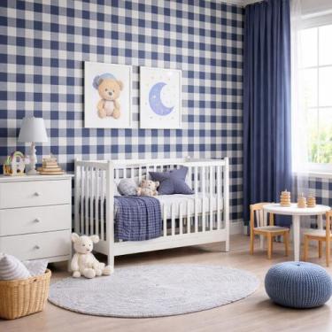 Imagem de Papel de Parede Xadrez Vichy Adesivo Vinil Lavável Infantil Moderno De