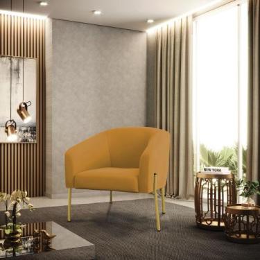Imagem de Poltrona Sala Decorativa Stella Pé de Aço Dourado Veludo Mostarda D03 
