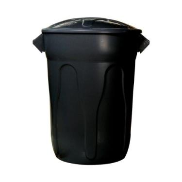 Imagem de Lixeira 100L redonda preta com tampa para residências, coleta seletiva