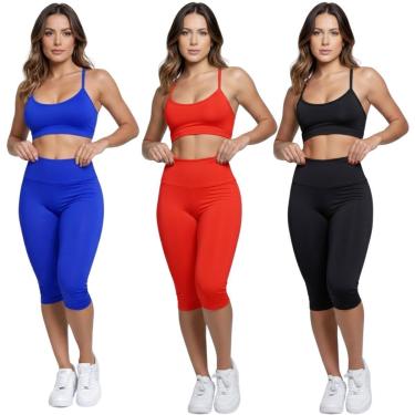 Imagem de KIT 3 Conjunto Top Alça Fina Bermuda Ciclista Bella Fiore Roupa Para Academia Fitness M...