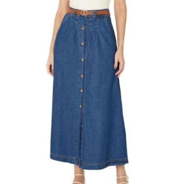 Imagem de Saia Jeans Midi Malwee 1000131477 Feminina Com Cinto Algodão T. 38/48,