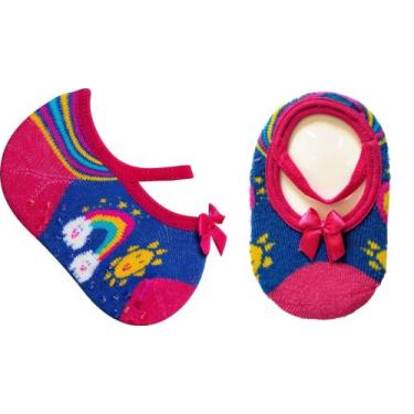 Imagem de Meia Sapatilha Bebê Antiderrapante Rosa Arco-íris Duck 3358