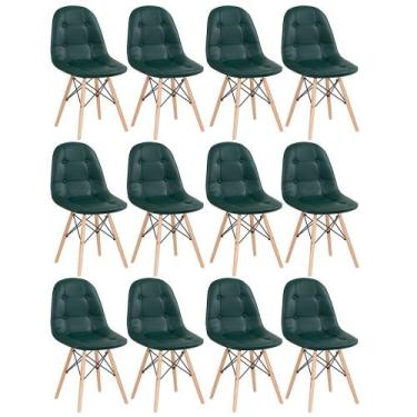 Imagem de Kit 12 cadeiras estofadas Charles Eames Eiffel Botonê com pés de madei