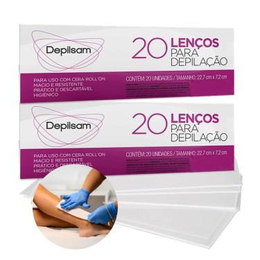 Imagem de Kit 40 Lenços para Depilação Uso com Cera Roll'on Branco Depilsam Macios e Descartáveis