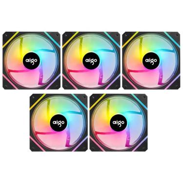 Imagem de Cooler para Gabinete AM12 Pro 12X12 ARGB Kit com 5 Alta Performance Preto Aigo