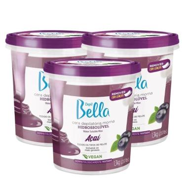 Imagem de Kit 3 Cera para Depilação Quente Morna Hidrossolúvel Açaí Vegana Transparente Depil Bella 1,3kg