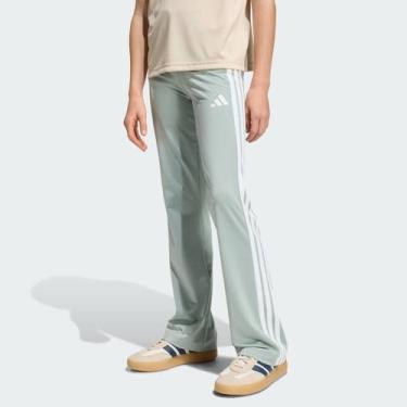 Imagem de Calça Adidas Flare Train Essentials Três Listras Juvenil Verde, 12 ANO