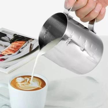 Imagem de Caneca medidora inox 350ml para café barista jarra leiteira com bico p