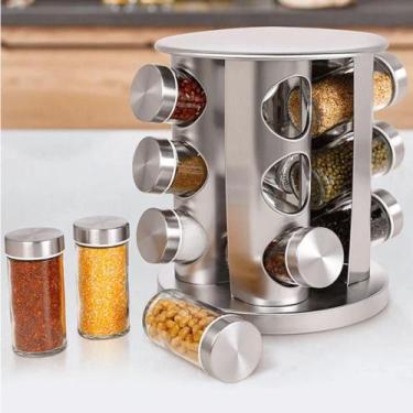 Imagem de Porta Tempero Giratório Inox e Vidro 12 Potes para Cozinha Preto - OUT