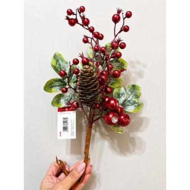 Imagem de Galho Natalino Berry Vermelho E Pinha 39cm - TOK DA CASA
