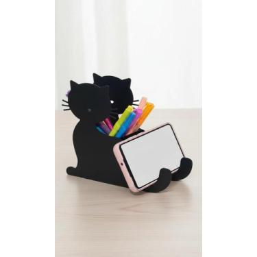 Imagem de Porta Lápis Caneta Gato Preto Aço - Congratulations Store