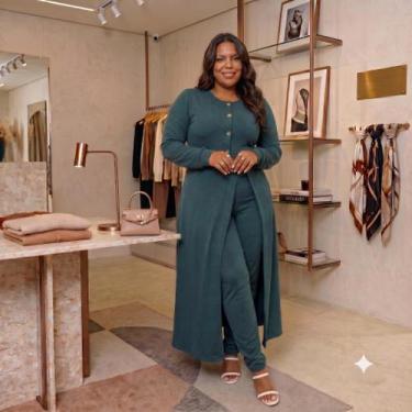 Imagem de Conjunto Duo Elegance Maxi Vestido com Botões Calça Slim Plus Size - R