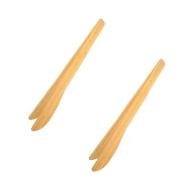 Imagem de Kit 2 Pinça Culinária Salada Macarrão Pegador Bambu Multiuso - Jolitex