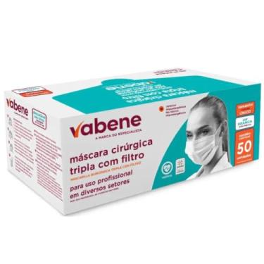 Imagem de Máscara Descartável, Vabene, Tripla, Branca, Caixa com 50