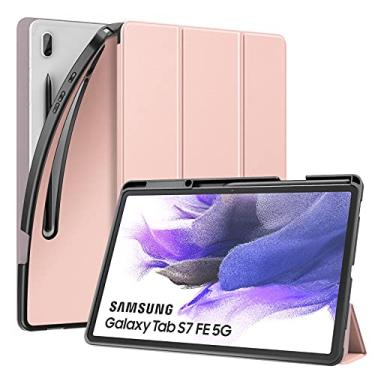 Imagem de Capa para tablet Samsung Galaxy Tab S7 FE de 12.4” polegadas (SM-T730/T736B) 2021 WB - Auto hibernação, suporte para leitura, compartimento para S-Pen. (Rosa Gold)