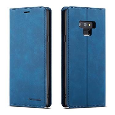Imagem de LIYONG Capa de celular multifuncional de couro legítimo para Samsung Galaxy Note 9,2 em 1 capa carteira magnética flip capa carteira, capa inferior de TPU com compartimento para cartões (cor: azul)