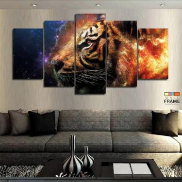 Imagem de Quadros Decorativos Tigre Aguá E Fogo 63x130mt em Tecido
