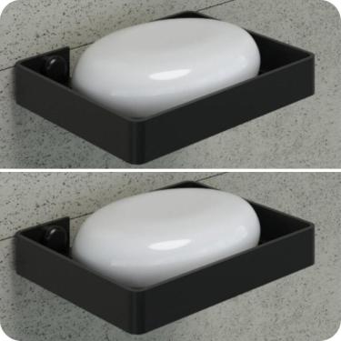 Imagem de Kit 2 Porta Sabonete Para Banheiro de Parede Preto Plus