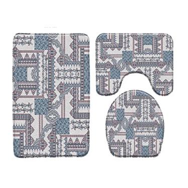 Imagem de Tapete de banho estilo étnico tibetano conjunto de 3 peças tapete de porta tapete de banheiro tapete antiderrapante tampa de assento de vaso sanitário produtos de banheiro, 1190x, conjunto de 3 peças, 450mmx750mm