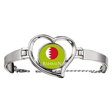 Imagem de N/A N/A Bracelete com bandeira asiática do Bahrain do Golfo Pérsico coração joia pulseira de arame, medium, metal