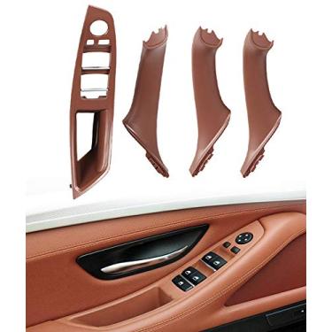 Imagem de Kit de maçaneta de porta de painel de interruptor de janela para BMW série 5, tampa de acabamento externo de painel de apoio de braço da porta interna, substituição atualizada para BMW 520 523 525 528 530 535 (vermelho marrom)