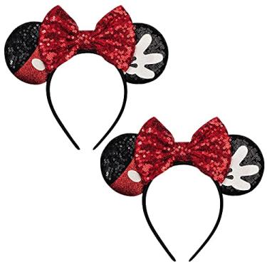Imagem de FANYITY Orelhas de fantasia da Minnie, 2 faixas de cabeça para orelhas de Mickey para meninas e mulheres, tamanho livre (laço vermelho 2)