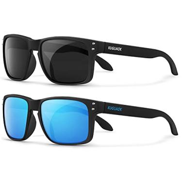 Imagem de Óculos de sol polarizados quadrados para homens e mulheres, acabamento fosco, óculos de proteção UV, 2pack Matte Frame Black Lens + Matte Frame Blue Mirror, X