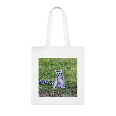 Imagem de Sacola The Lemurs Ring Tailed Lemur Comendo Folha, Presente Engraçado, Bolsa de Ombro, Sacolas Reutilizáveis, Cesta de Aniversário de Natal, Branco