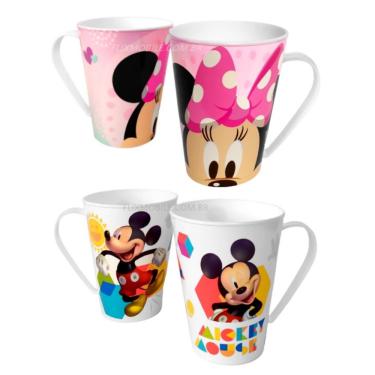 Imagem de Kit de Canecas Infantil Mickey e Minnie Disney Suco Café Refri