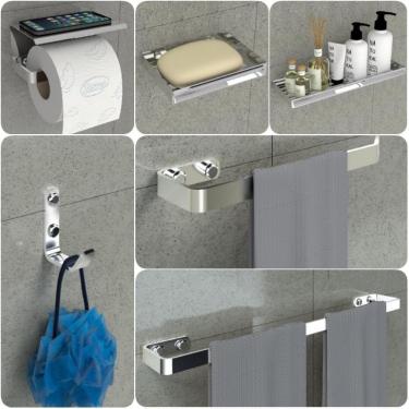 Imagem de Kit Acessórios Para Banheiro Inox e Cromado 6 Peças MAX