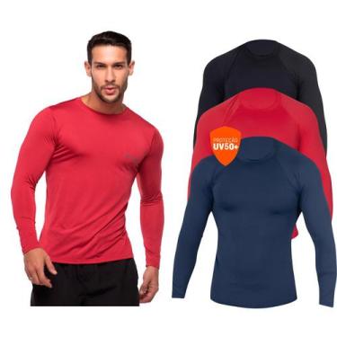 Imagem de Kit 3 Camiseta Blusa Térmica Segunda Pele Proteção Uv Masculino - Nova